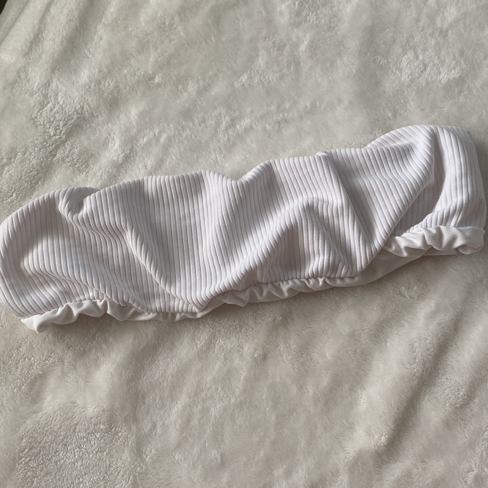 GOOSEBERRY SEASIDE- White Ribbed Bandeau Bikini Top Size XS